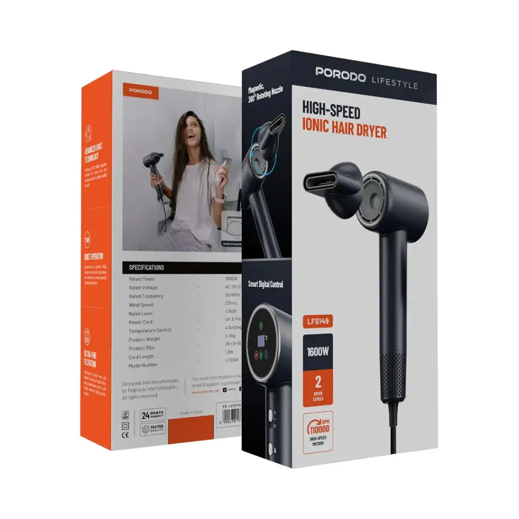 Porodo Lifestyle High-Speed Lonic Hair Dryer(PD-LFST149-BK) Porodo Lifestyle High-Speed Lonic Hair Dryer(PD-LFST149-BK)